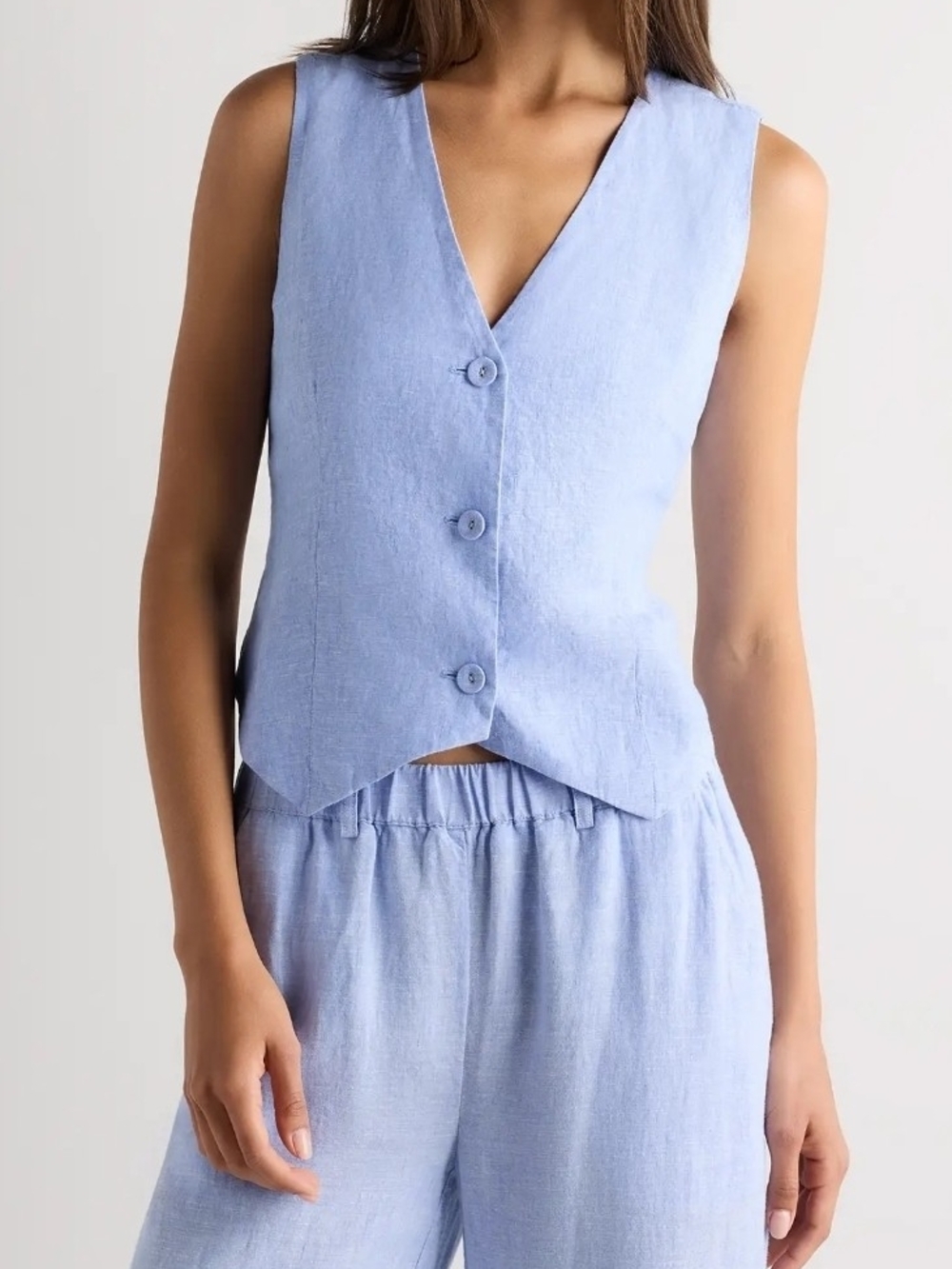 Quince Sky Blue Linen Button-Front Vest